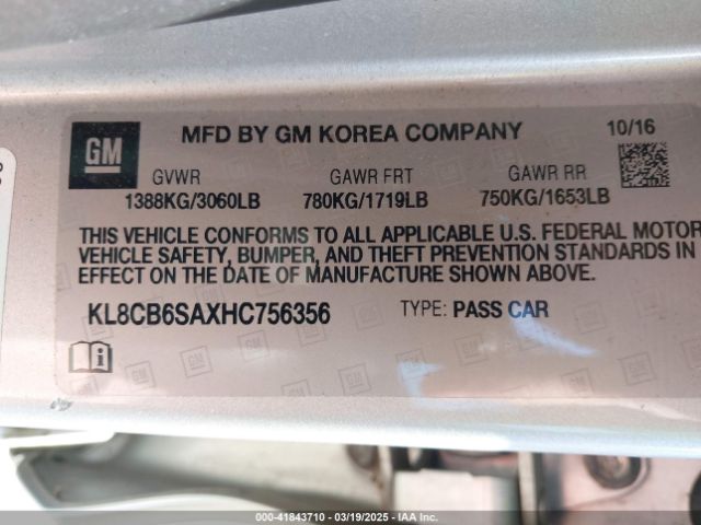 KL8CB6SAXHC756356 Chevrolet Spark Ls Cvt