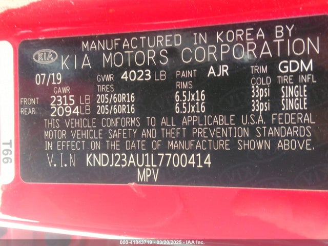 KNDJ23AU1L7700414 KIA SOUL LX