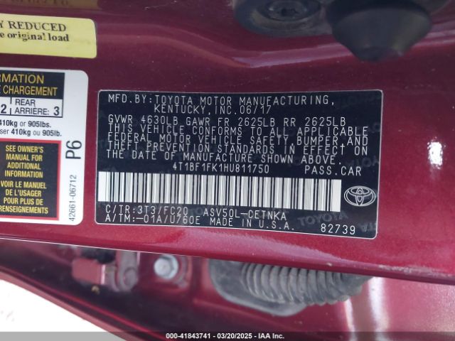 4T1BF1FK1HU811750 Toyota CAMRY LE