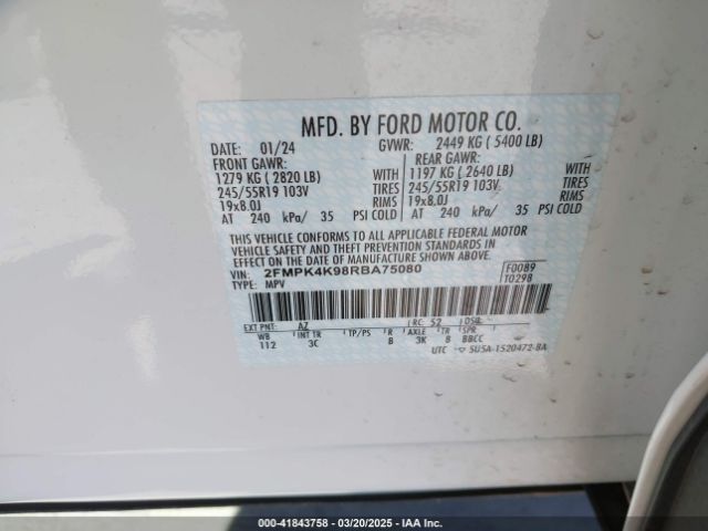 2FMPK4K98RBA75080 Ford Edge Titanium