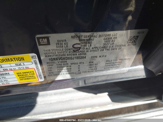 1GNKVGKDXGJ185284 Chevrolet Traverse 1lt