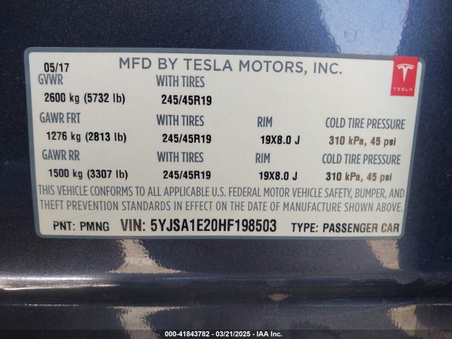 2017 TESLA MODEL S 5YJSA1E20HF198503 Photo 8