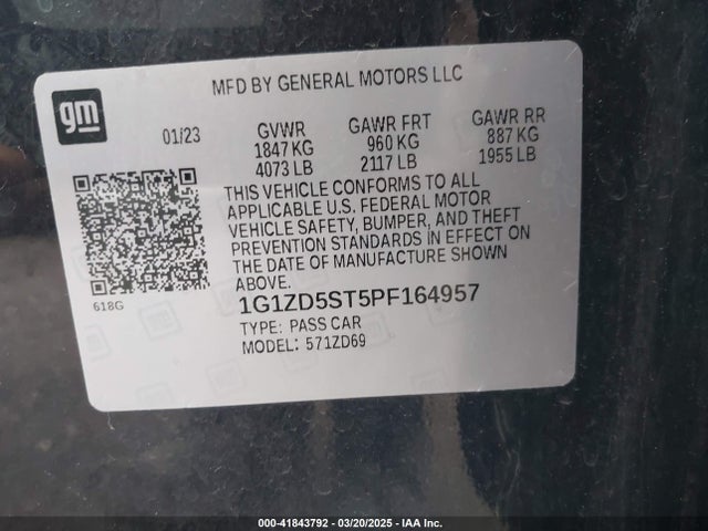 1G1ZD5ST5PF164957 Chevrolet Malibu Fwd 1lt