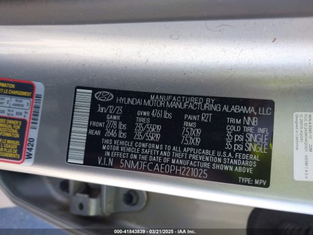 5NMJFCAE0PH221025 Hyundai TUCSON SEL