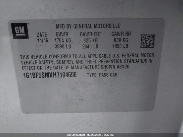1G1BF5SMXH7194696 Chevrolet Cruze Premier Auto