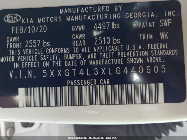 5XXGT4L3XLG440605 KIA Optima Se