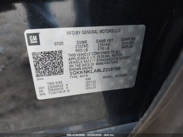 1GKKNKLA8LZ219769 GMC Acadia Fwd Sle