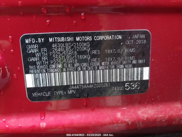 JA4AT5AA4KZ020261 Mitsubishi Eclipse Cross Se/sel