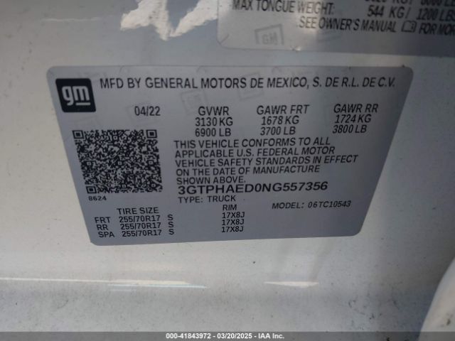 3GTPHAED0NG557356 GMC Sierra 1500 2wd  Short Box Pro
