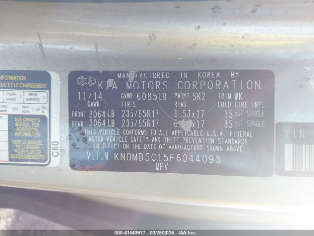 KNDMB5C15F6044093 KIA SEDONA LX