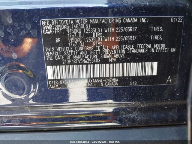 2T3P1RFV5NW253403 Toyota Rav4 Xle