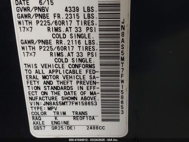 JN8AS5MT7FW158653 Nissan Rogue Select S