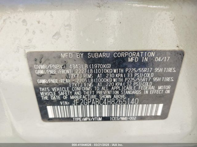 JF2GPABC4H8265140 Subaru Crosstrek 2.0i Premium