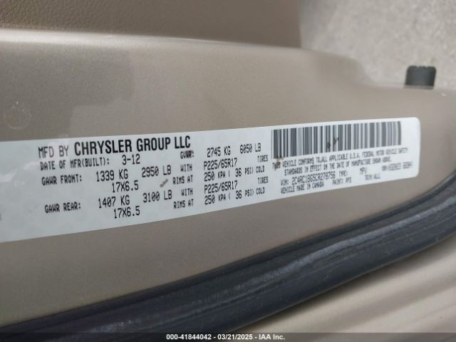 2012 CHRYSLER TOWN & COUNTRY 2C4RC1BG5CR278756 Photo 8