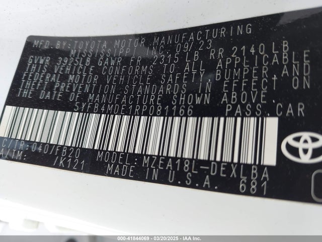 5YFB4MDE1RP081166 Toyota COROLLA LE