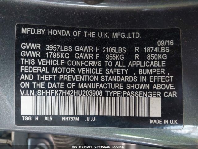 SHHFK7H42HU203908 Honda Civic Sport