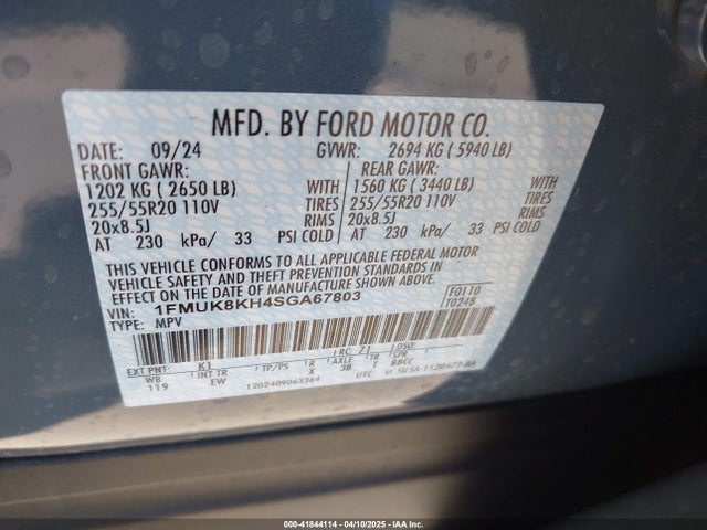 1FMUK8KH4SGA67803 Ford Explorer St-line