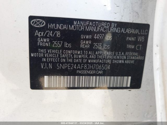 5NPE24AF8JH706504 Hyundai SONATA SE