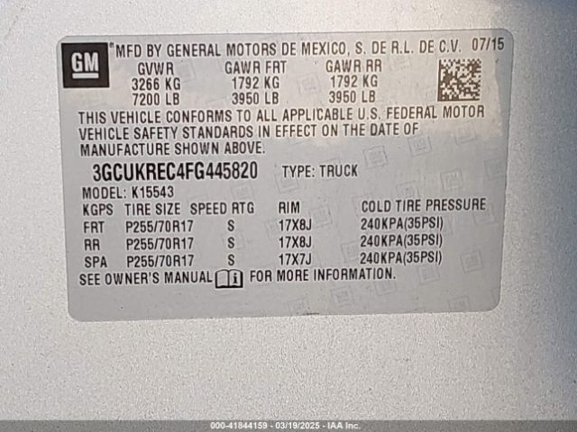 3GCUKREC4FG445820 Chevrolet Silverado 1500 1lt