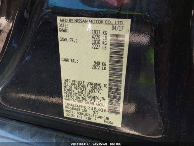1N4AL3AP9HC238308 Nissan Altima 2.5 Sr