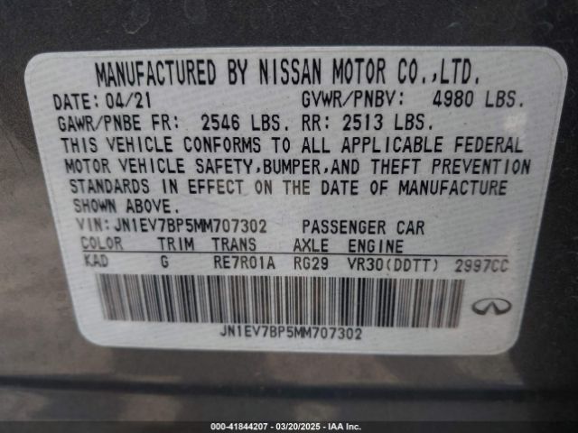 JN1EV7BP5MM707302 Infiniti Q50 LUXE
