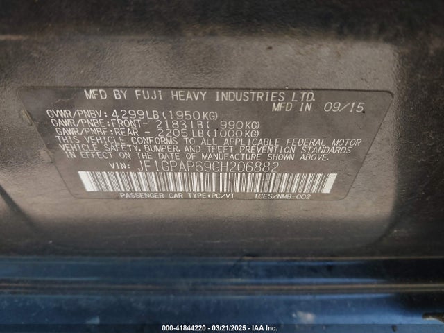 JF1GPAP69GH206882 Subaru Impreza 2.0i Sport Premium