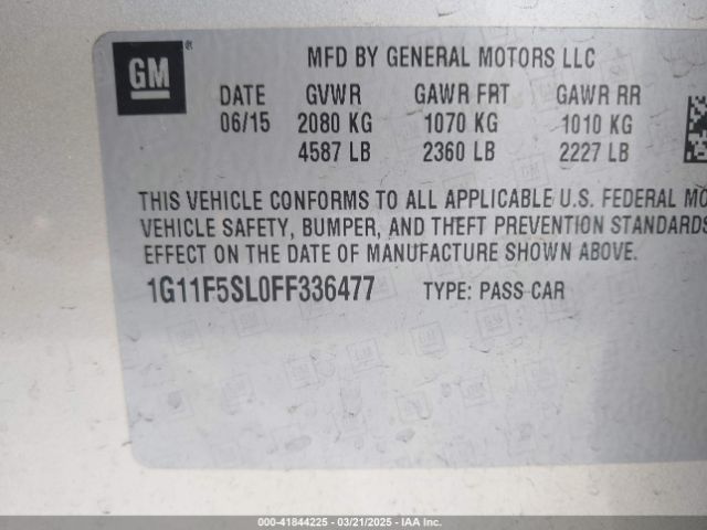 1G11F5SL0FF336477 Chevrolet Malibu 1lz