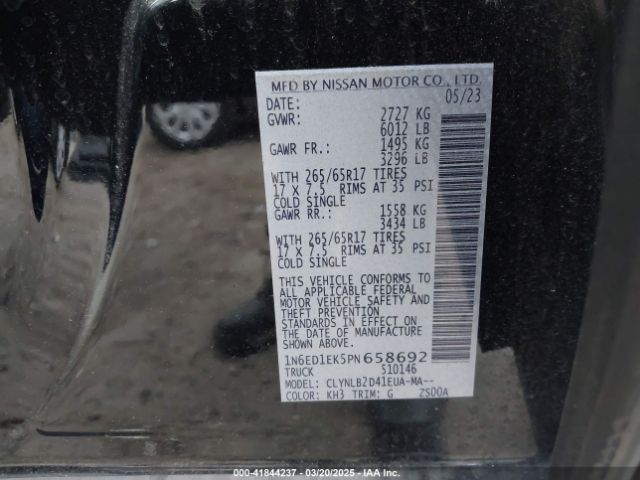 1N6ED1EK5PN658692 Nissan Frontier Sv 4x4