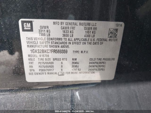 1GKS2BKC7FR569359 GMC YUKON SLT