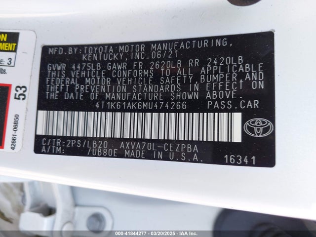 4T1K61AK6MU474266 Toyota CAMRY XSE
