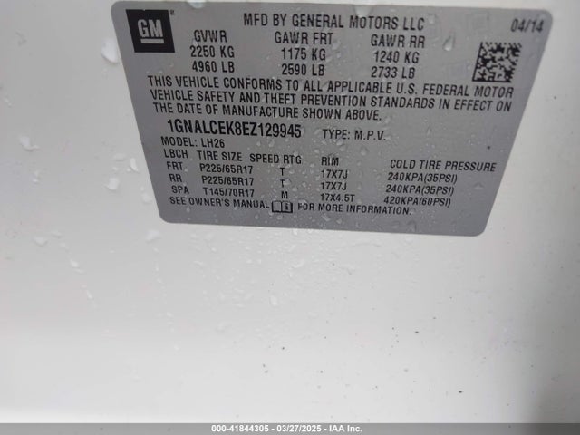 1GNALCEK8EZ129945 Chevrolet Equinox 2lt