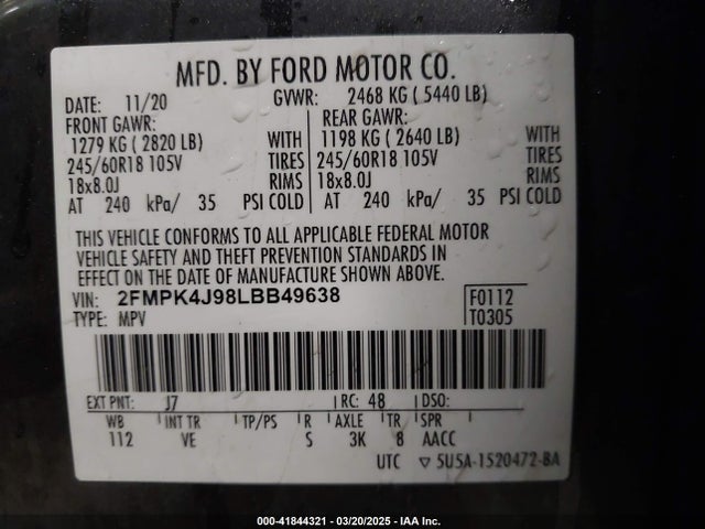 2FMPK4J98LBB49638 Ford EDGE SEL