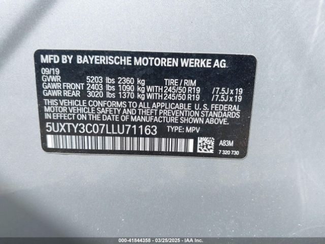 5UXTY3C07LLU71163 BMW X3 Sdrive30i