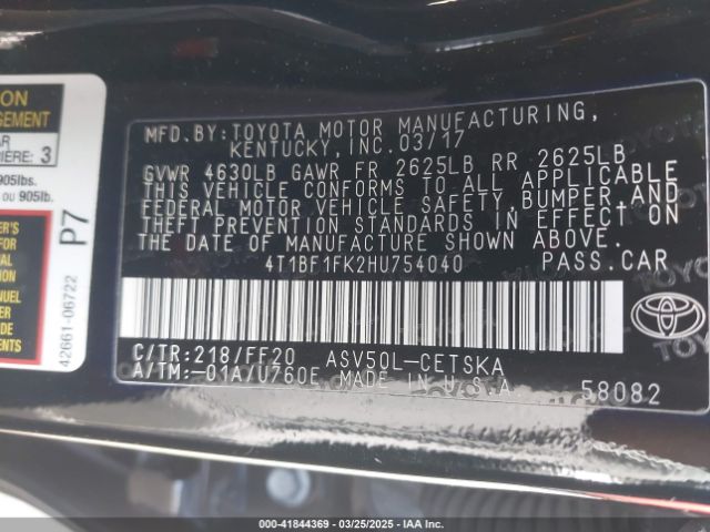 4T1BF1FK2HU754040 Toyota CAMRY SE