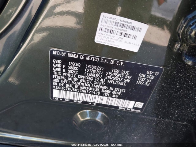 3CZRU6H53HM721429 Honda HR-V EX