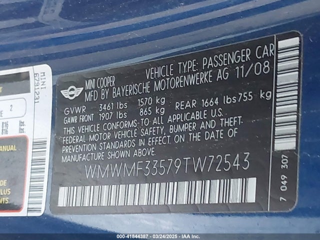 2009 MINI COOPER WMWMF33579TW72543 Photo 8