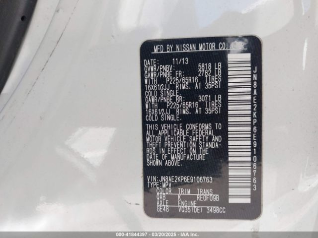 JN8AE2KP6E9106763 Nissan QUEST S