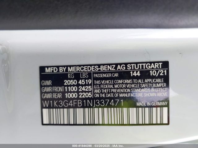 W1K3G4FB1NJ337471 Mercedes-Benz A 220 4matic