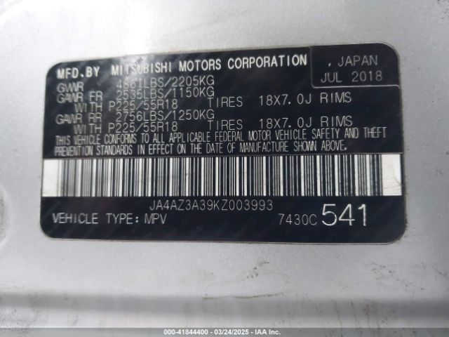 2019 MITSUBISHI OUTLANDER JA4AZ3A39KZ003993 Photo 8