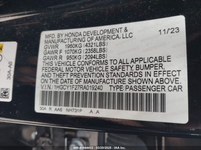 1HGCY1F27RA019240 Honda ACCORD LX