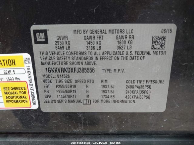1GKKVRKDXFJ385556 GMC Acadia Slt-1