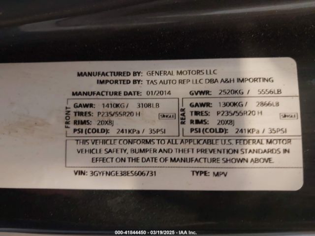 3GYFNGE38ES606731 Cadillac Srx Premium Collection