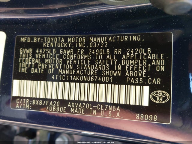 4T1C11AK0NU674001 Toyota CAMRY LE