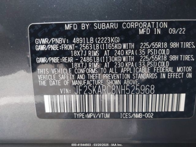 JF2SKARC8NH525968 Subaru Forester Touring