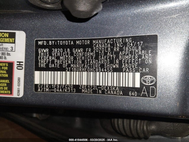 2T1BURHE0HC894455 Toyota COROLLA SE