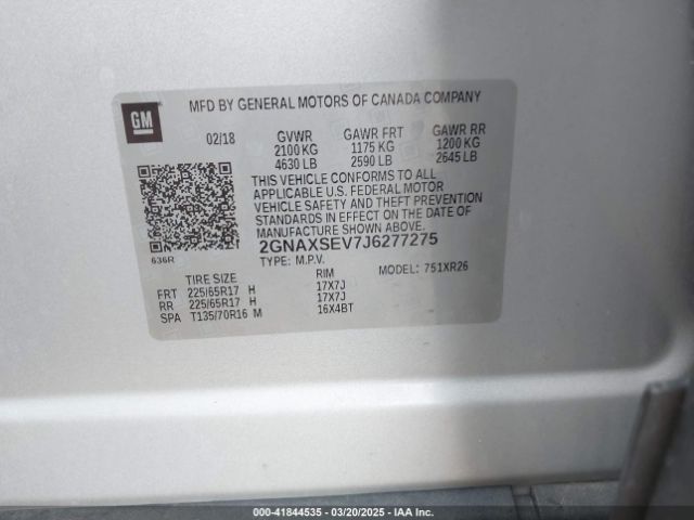 2GNAXSEV7J6277275 Chevrolet EQUINOX LT