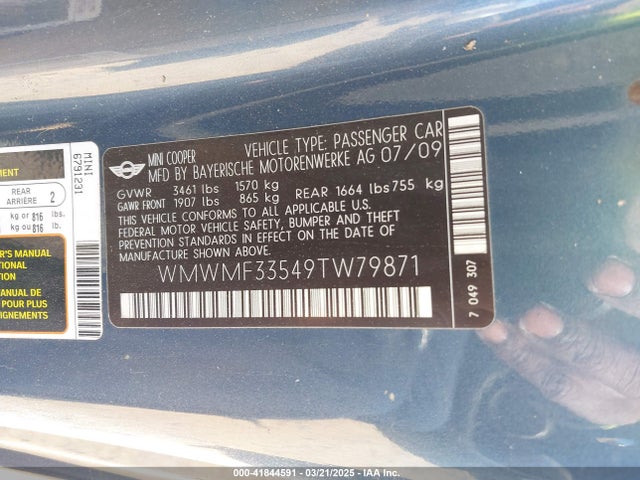 2009 MINI COOPER WMWMF33549TW79871 Photo 8