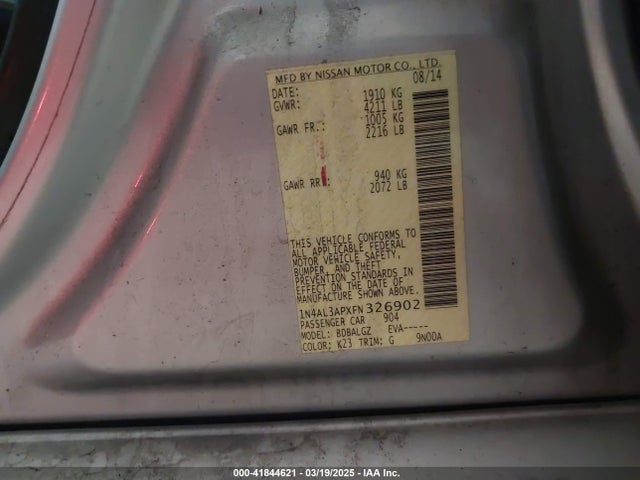 1N4AL3APXFN326902 Nissan Altima 2.5/2.5 S/2.5 Sl/2.5 Sv