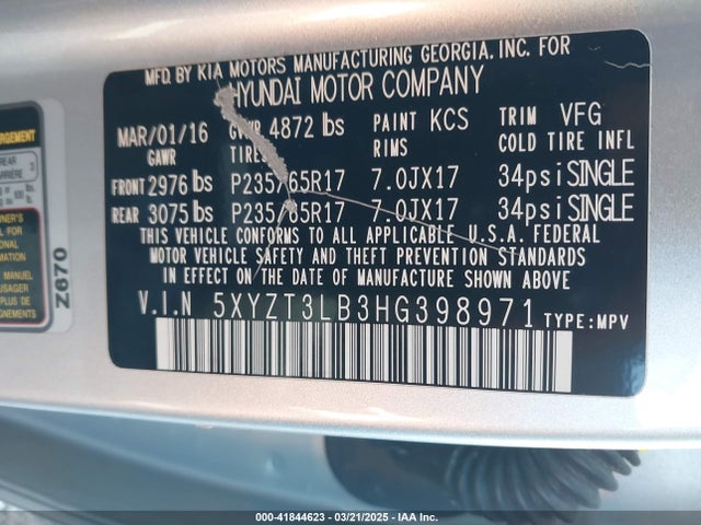 5XYZT3LB3HG398971 Hyundai Santa Fe Sport 2.4l