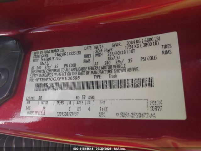 1FTEW1CGXFKE36595 Ford F-150 Xlt